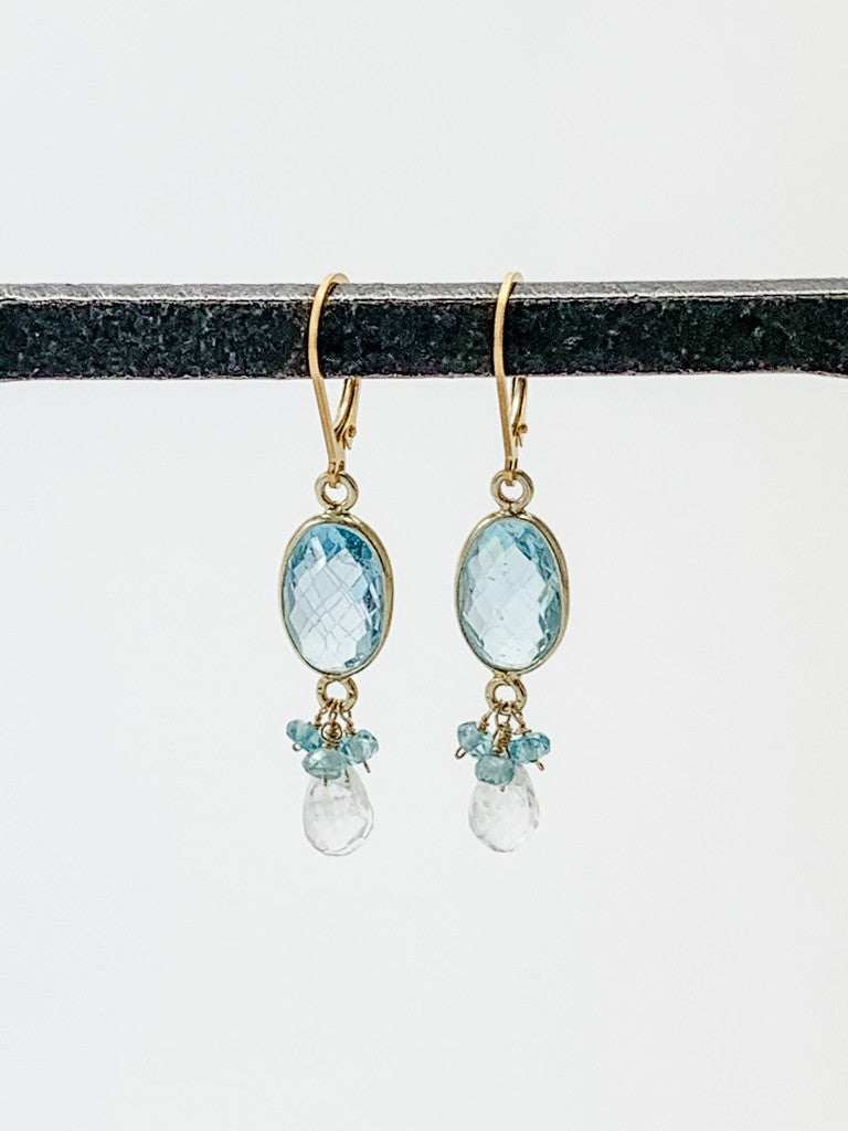 Oval Blue Topaz with Aquamarine Teardrop Earrings