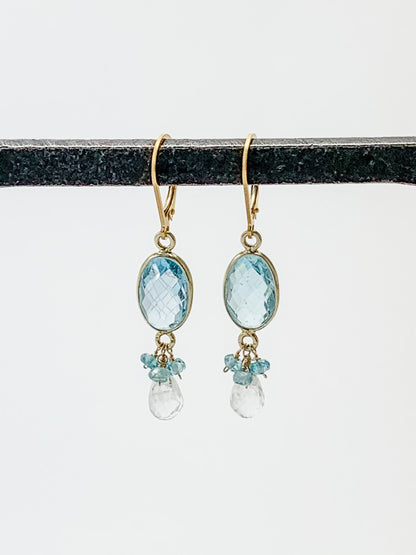 Oval Blue Topaz with Aquamarine Teardrop Earrings