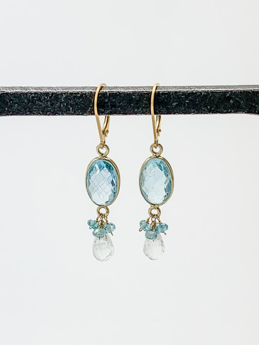 Oval Blue Topaz with Aquamarine Teardrop Earrings