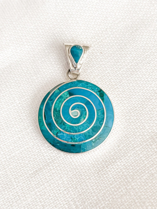 STERLING SILVER AND TURQUOISE INLAY CIRCLE PENDANT
