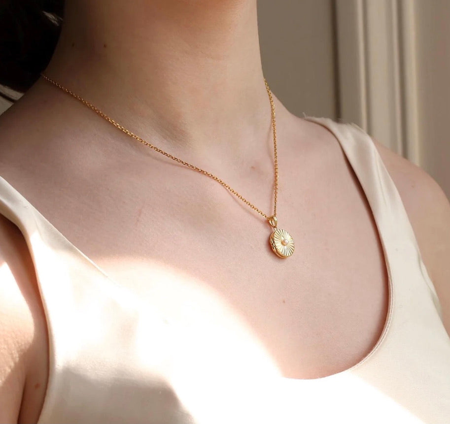 Gold Vermeil Pearl Sunburst Locket