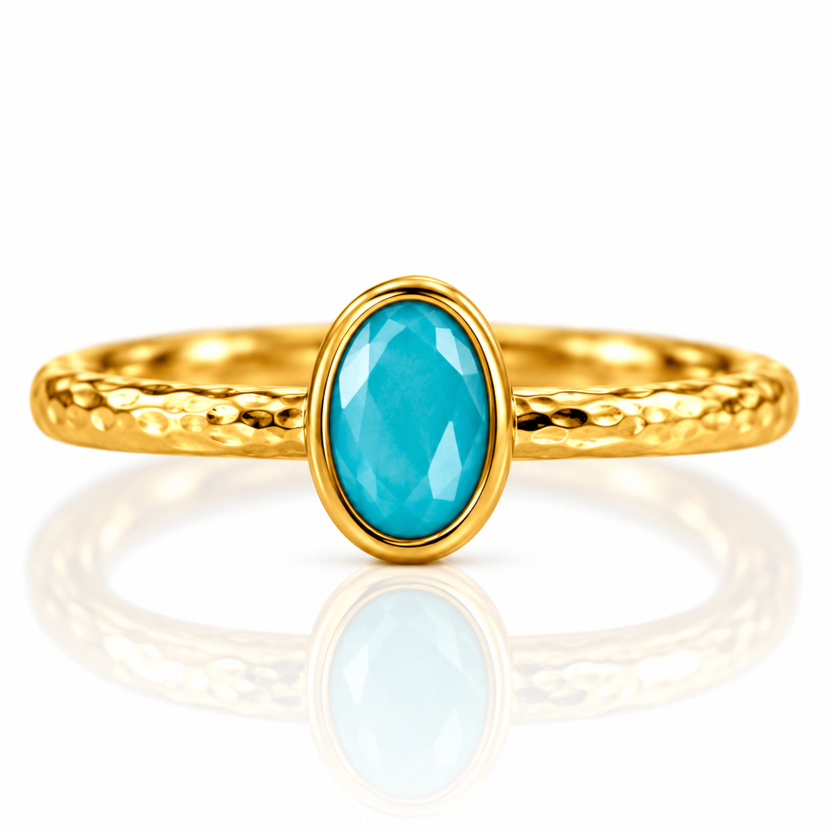 Coastal Dreams Turquoise Blue Oval Ring in Hammered Gold