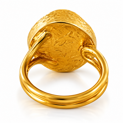 Deep Ocean Teal Faceted Statement Ring in Textured Gold