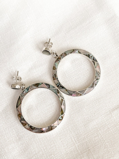 STERLING SILVER INLAY ABALONE HOOP POST EARRINGS