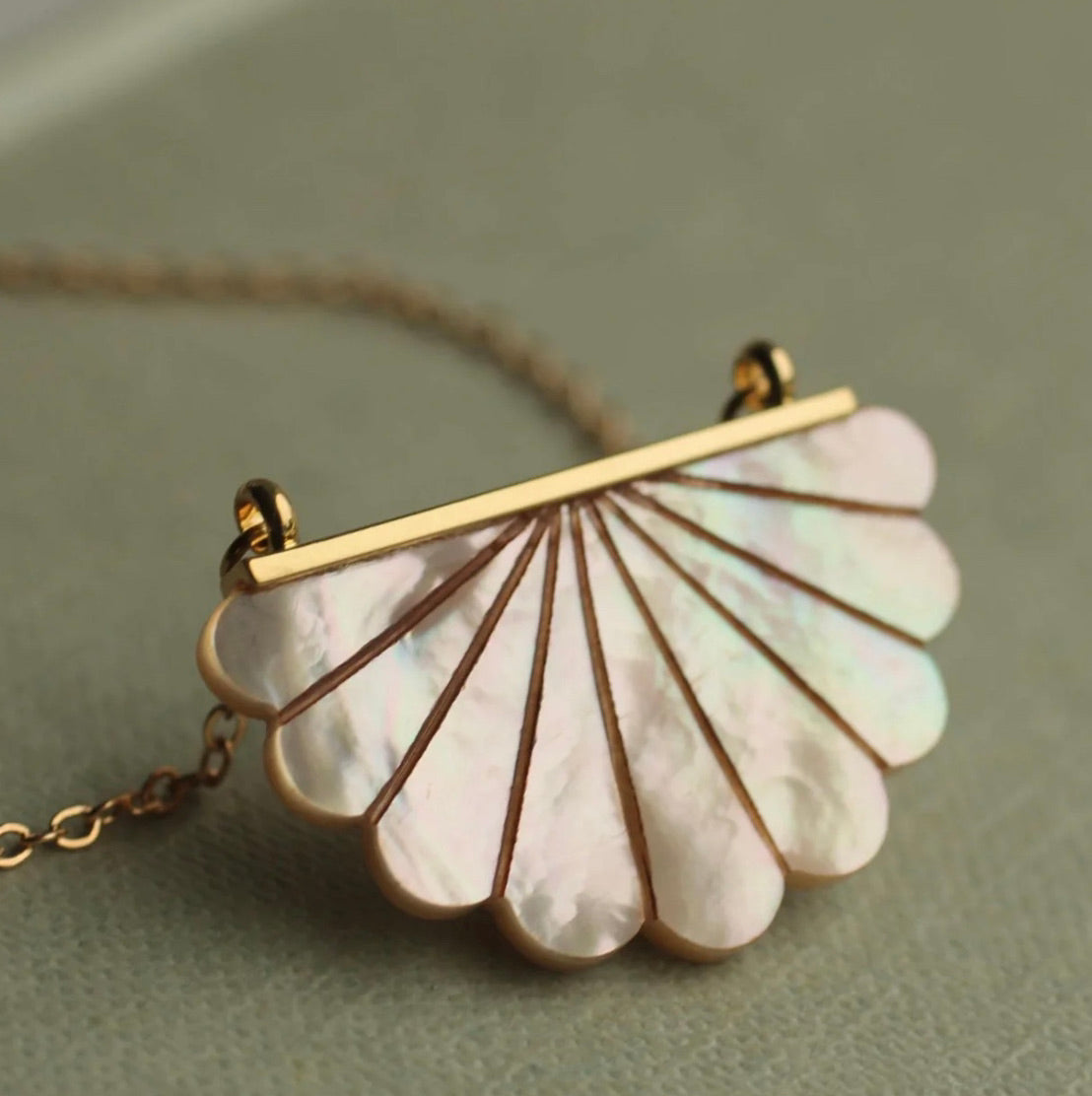 Art Deco Mother of Pearl Semi Circle Pendant