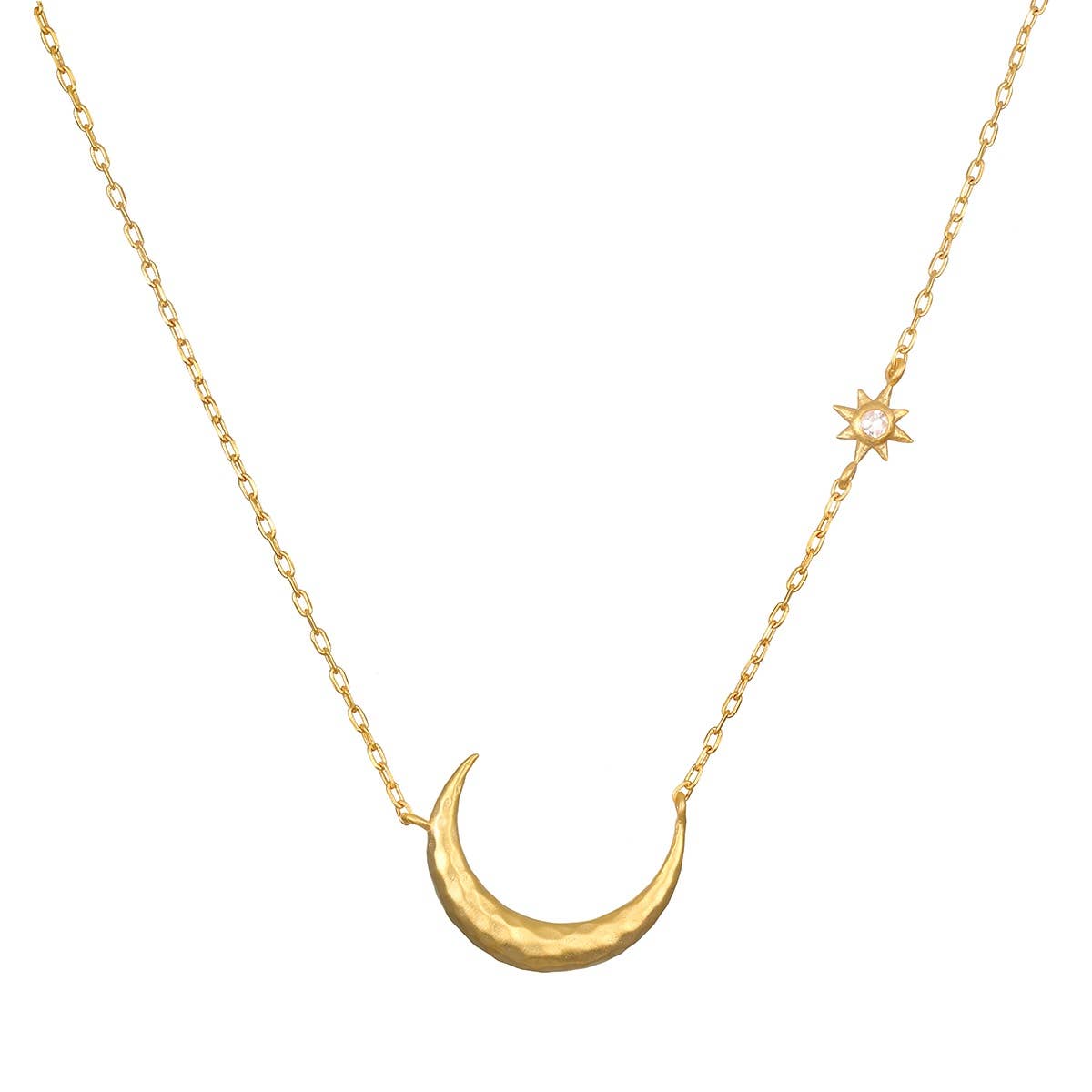 Ethereal Guide Moonstone Moon and Star Necklace 16"