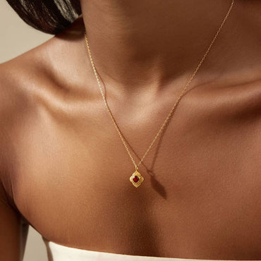 Spiritual Strength Garnet Lotus Necklace - 16"