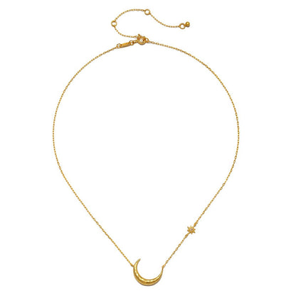 Ethereal Guide Moonstone Moon and Star Necklace 16"