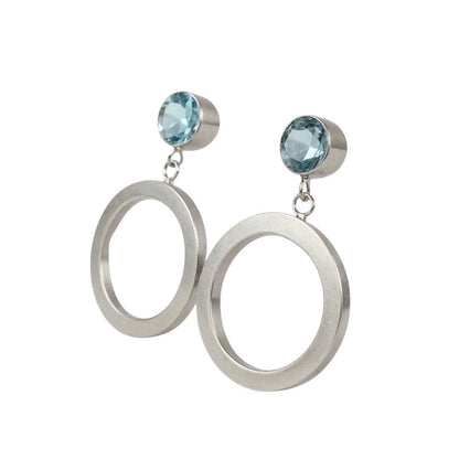 STERLING SILVER CIRCLE DROP EARRINGS WITH BLUE TOPAZ