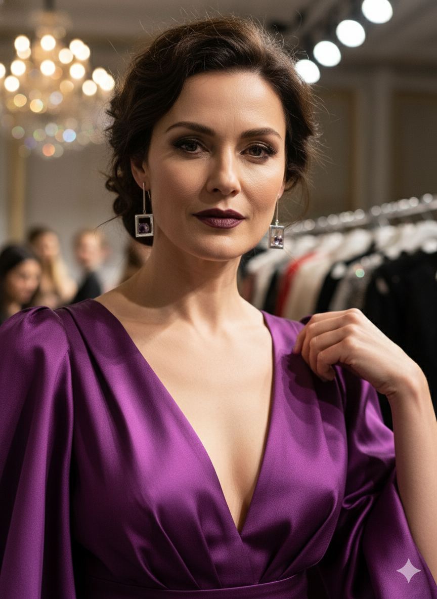 STERLING SILVER PURPLE SQUARE DROP EARRINGS