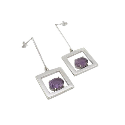 STERLING SILVER PURPLE SQUARE DROP EARRINGS