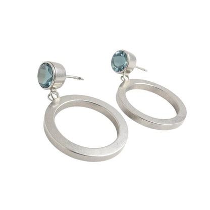 STERLING SILVER CIRCLE DROP EARRINGS WITH BLUE TOPAZ
