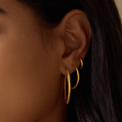 Textured Gold Medium Hoop Earring