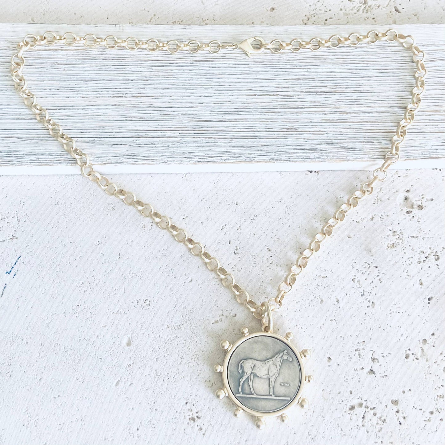 Matte Gold Horse Coin Necklace 