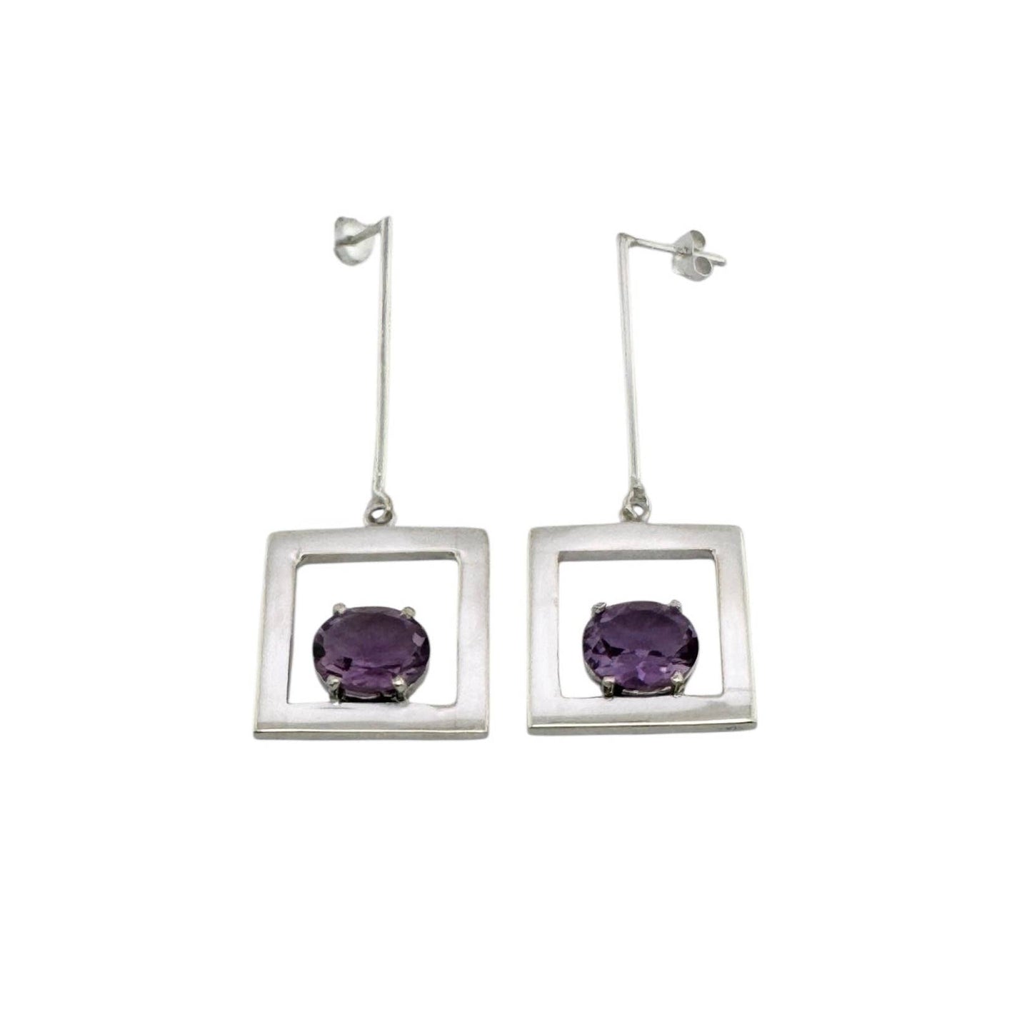 STERLING SILVER PURPLE SQUARE DROP EARRINGS