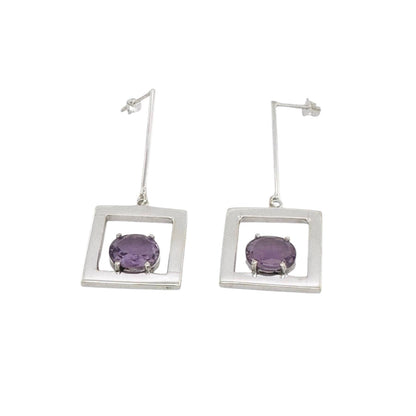 STERLING SILVER PURPLE SQUARE DROP EARRINGS
