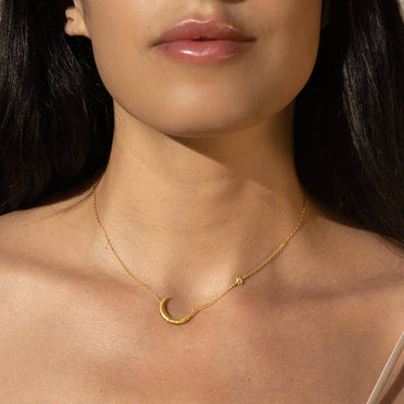 Ethereal Guide Moonstone Moon and Star Necklace 16"